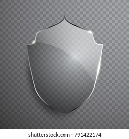 Transparent glass shield sign on simple background, vector illustration