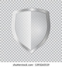 Transparent glass shield vector illustration isolated on white background