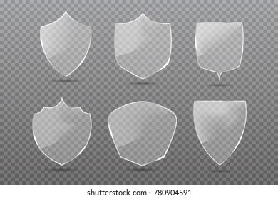 Transparent glass shields set. Privacy guard banner.  Protection concept. Vector illustration.