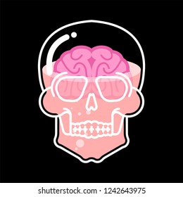 Transparent glass skull and brain. Skeleton head inside brains. Vector illustration