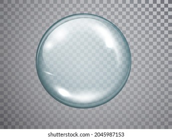 Transparent glass sphere with glares and shadow. Realistic 3d glass spherical ball isolated
