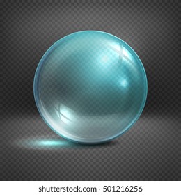 Transparent glass sphere isolated on checkered background vector illustration. Shiny ball clear for decoration