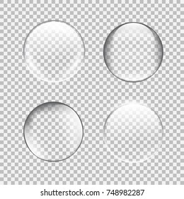 Transparent Glass Sphere Set With Glares And Highlights. Vector Illustration With Transparencies, Gradient And Effects. Realistic Glossy Orb, Water Soap Bubble, White Pearl.