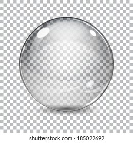 Transparent  glass sphere with shadow on a plaid background