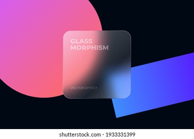 Transparent Glass Square Card Design. Glass Morphism Vector Effect. Glass-morphism Trend Style. Сolored Shape On The Background