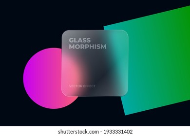 Transparent Glass Square Card Design. Glass Morphism Vector Effect. Glass-morphism Trend Style. Сolored Shape On The Background