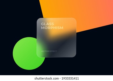 Transparent Glass Square Card Design. Glass Morphism Vector Effect. Glass-morphism Trend Style. Сolored Shape On The Background