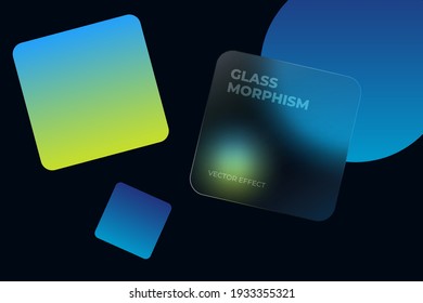 Diseño de una tarjeta cuadrada de vidrio transparente. Efecto vector morfismo de vidrio. Estilo de tendencia de cristales-morfismo. Forma de color С en el fondo