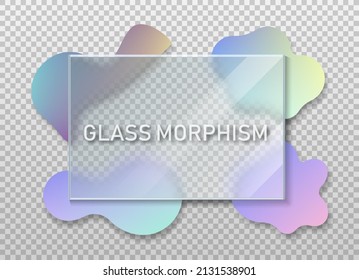 Transparent glass square card design. Realistic glass morphism. Vector illustration. Eps 10.