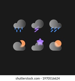 Transparent glass vector icon design set. Weather icons for web design and applications Glass morphism vector effect. Glass-morphism trend style for web