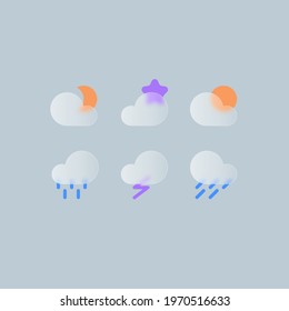 Transparent glass vector icon design set. Weather icons for web design and applications Glass morphism vector effect. Glass-morphism trend style for web