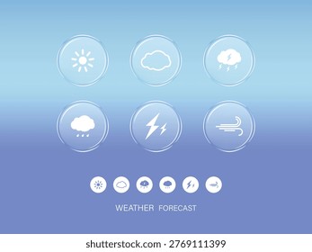 Transparent glass vector icons design. Weather icons for web design and applications.Button , icon with the image of the cloud and rain . Glass morphism vector effect.