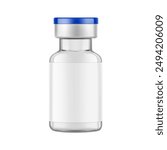 Transparent glass vial for injections mockup. Vector illustration isolated on white background. Can be use for medicine, cosmetic and other. Ready for your design. EPS10.