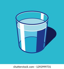 Transparent glass of water with flat style. Simple volume vector object for your project