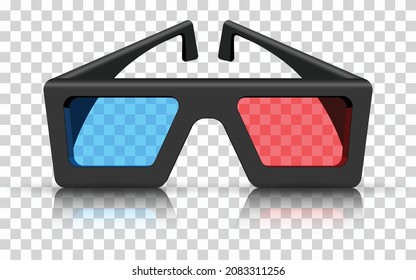 Transparent glasses on a reflective surface.  3D vector. High detailed realistic illustration