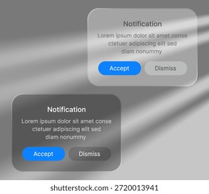 Transparente Hochglanzwarnungen, Vektorgrafik-Benutzeroberflächenelemente für soziale Medien, mobile Benutzeroberfläche, Branding-Mockups und bearbeitbares Design