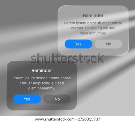 Transparent glossy alerts, vector UI assets for social media, mobile interface, branding mockups, and editable design