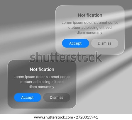 Transparent glossy alerts, vector UI assets for social media, mobile interface, branding mockups, and editable design