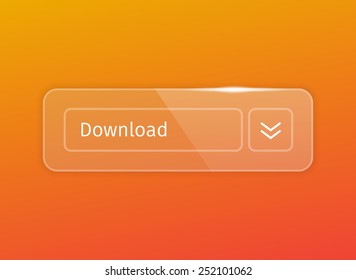 Transparent glossy download button on orange background.