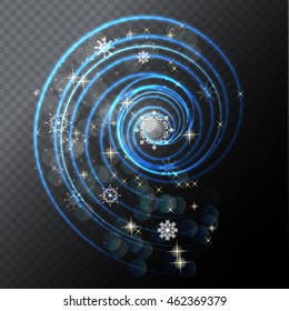 Transparent Glossy Frame with Lights, Snowflakes  on Gray Background. Vector Illustration. EPS10