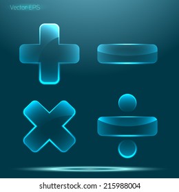 Transparent glossy glass math symbol set