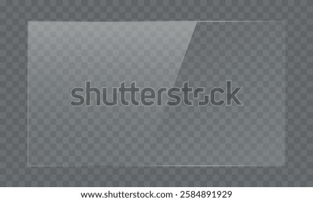 Transparent glossy plastic sheet. Clear acrylic plate. Realistic window or display reflection on a transparent backdrop. Shiny glass panel 