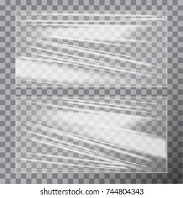 Transparent Glossy Polyethylene Plastic Warp. Vector template set for your design