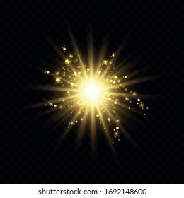 Transparent glow effect. The star exploded with brilliance. Gold sparkles