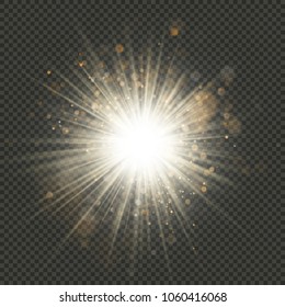 Transparent glow light burst effect with sparkles. Shine glitter, bright flare. EPS 10 vector file