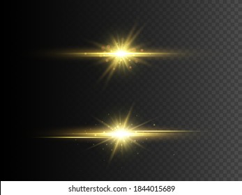 Transparent glow light effect. Gold glitter star with sparkles. Vector illustration