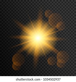 Transparent glow light effect. Star burst with sparkles. Gold glitter 