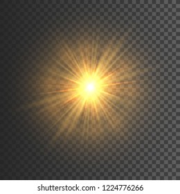 Transparent glow light effect. Star burst with sparkles. Gold glitter. Vector illustration.