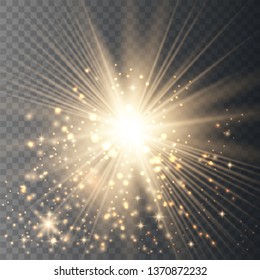 Transparent glow light effect. Star burst with sparkles.