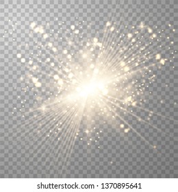 Transparent glow light effect. Star burst with sparkles.