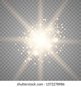 Transparent glow light effect. Star burst with sparkles.