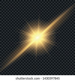 Transparent glow light effect. Star burst with sparkles. Gold glitter