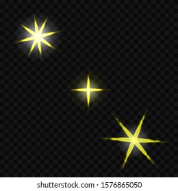 Transparent glow light effect. Star burst with sparkles. Gold glitter