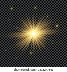 Transparent glow light effect. Star burst with sparkles. Gold glitter.
