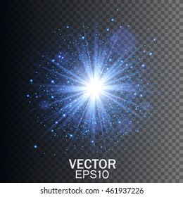 Transparent glow light effect. Star burst with sparkles