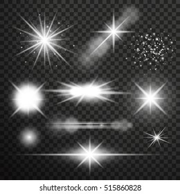 Transparent glow light effect. Star burst with sparkles.lens flares star lights and glow