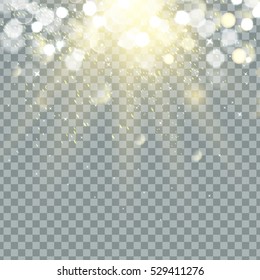 Efeito de luz de brilho transparente. Estrela explodiu com brilhos. Brilho de ouro. vetor