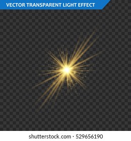Transparent glow light effect. Star burst with sparkles. Gold glitter