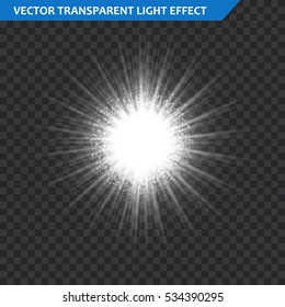 Transparent glow light effect. Star burst with sparkles. Gold glitter