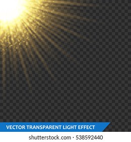 Transparent glow light effect. Star burst with sparkles. Gold glitter