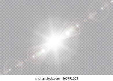 Transparent glow light effect. Star burst with sparkles. Gold glitter