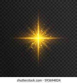 Transparent glow light effect. Star burst with sparkles. Gold glitter