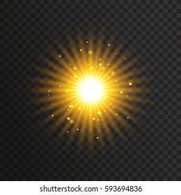 Transparent Glow Light Effect. Star Burst With Sparkles. Gold Glitter