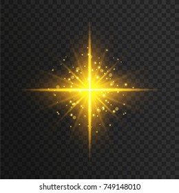 Transparent glow light effect. Star burst with sparkles. Gold glitter