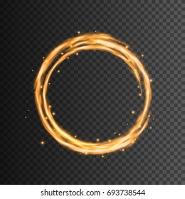 Transparent glow light effect. Swirl trail. Glowing fire ring trace. Vector illustration