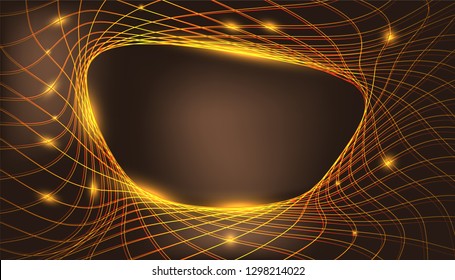Transparent glow light effect.Gold glitter powder splash background. Golden dust. Magic mist glowing.  gold circle frame  ornaments